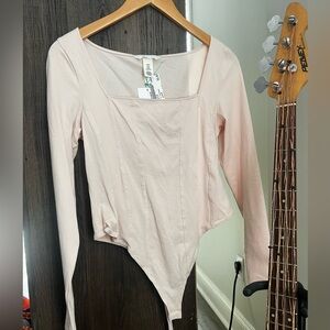 H&M Long Sleeve Square Neck Bodysuit - Light Pink